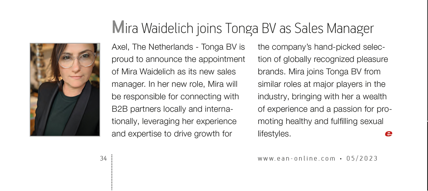 2023-05 EAN - Mira Waidelich joins Tonga BV as sales manager